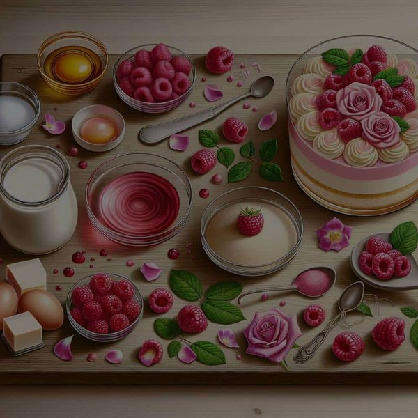 Quels sont les ingrédients pour un parfait bavarois aux framboises et à la rose ?
